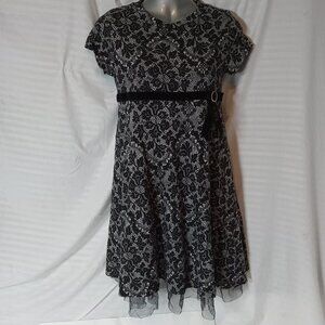 Y2K Black Faux Lace Jersey Knit Girls Size 14 Dress Stretch Goth Party George